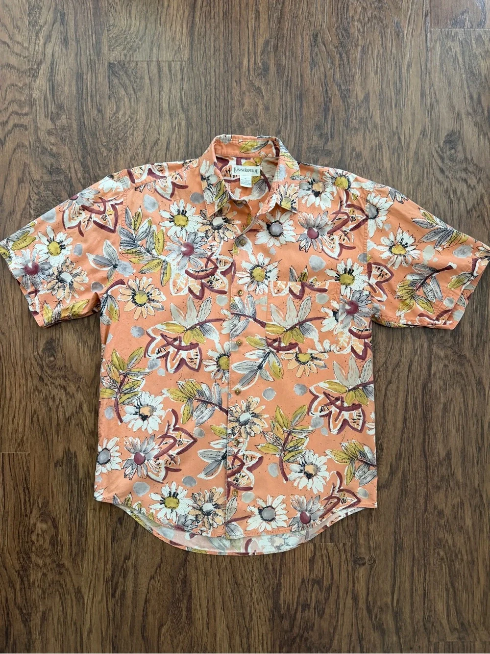 Vintage 90s Banana Republic Men's Orange Floral Camp Shirt